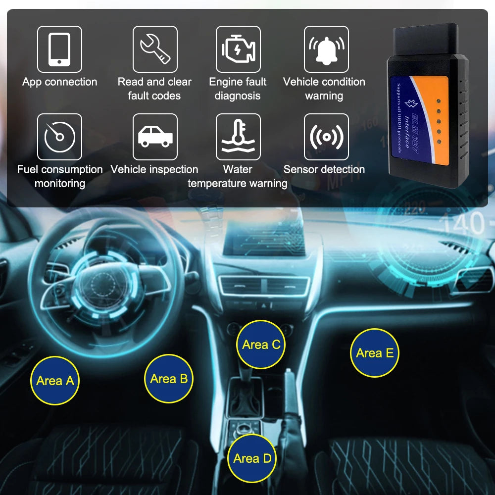 Escáner de diagnóstico de coche OBDII OBD2 ELM327 Bluetooth/Wi-Fi